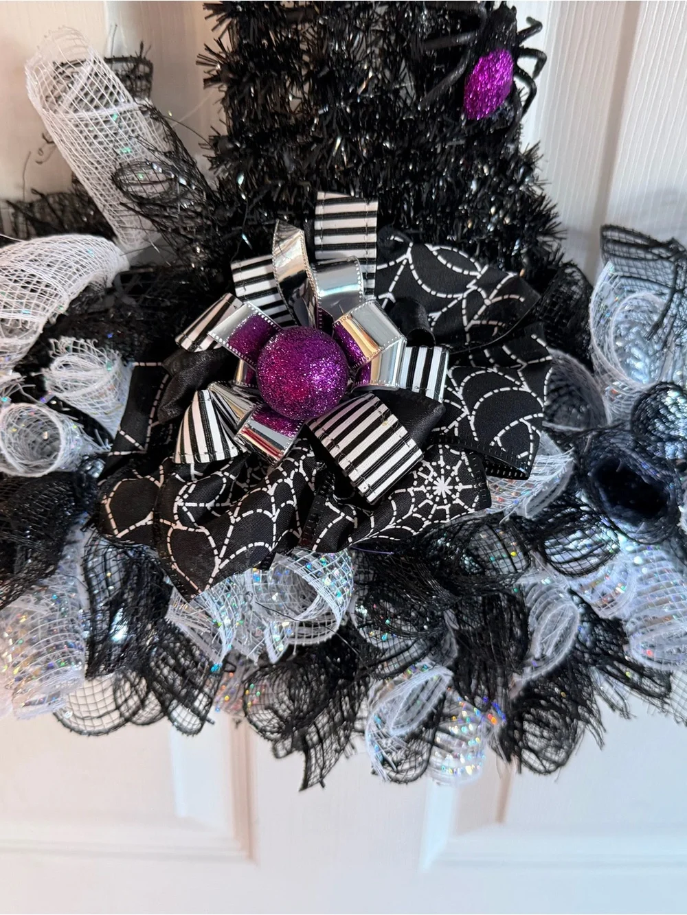 Halloween Witch Hat Wreath Lighted Spider Web Handmade Door Decor 18x18